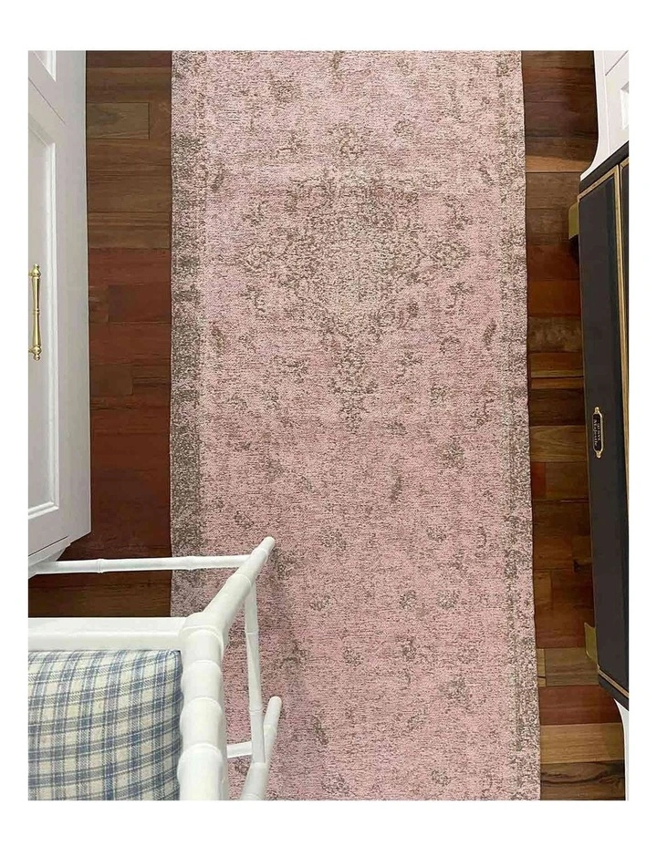 MISS AMARA  SAHARA TURKISH STYLE PINK DISTRESSED MEDALLION RUNNER RUG image 4