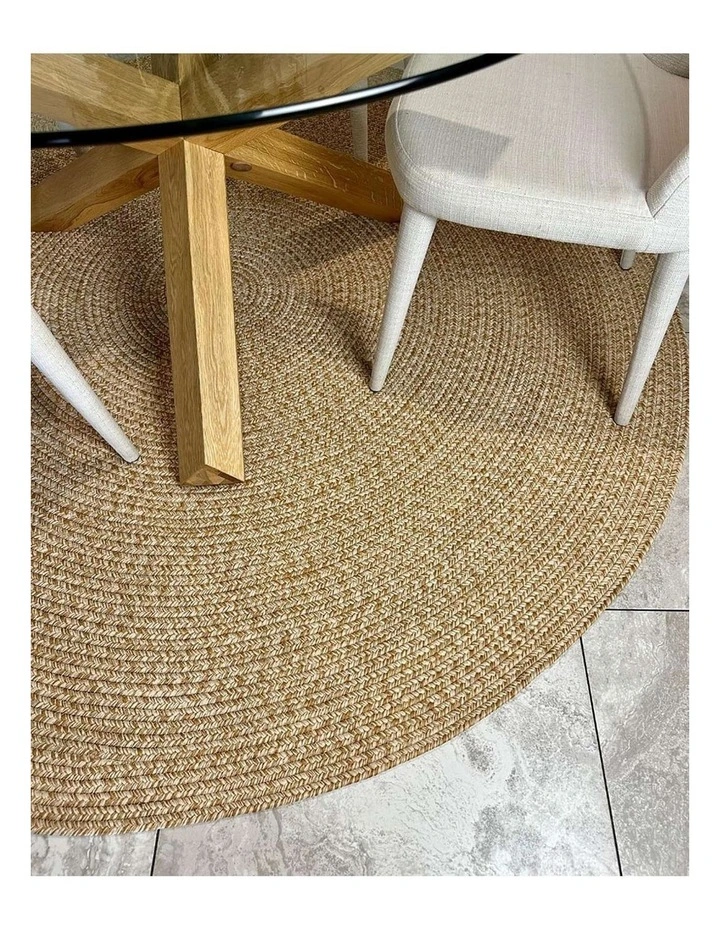 MISS AMARA MALIA BEIGE BRAIDED FLATWEAVE INDOOR OUTDOOR ROUND RUG image 6