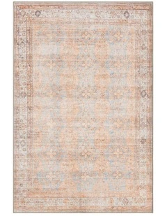 MISS AMARA  NAREM PINK ORANGE AND BLUE TRADITIONAL DISTRESSED WASHABLE RUG