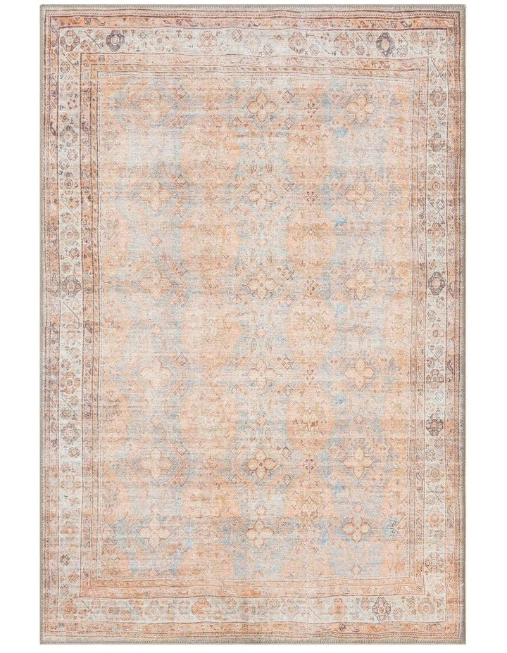 MISS AMARA  NAREM PINK ORANGE AND BLUE TRADITIONAL DISTRESSED WASHABLE RUG image 1