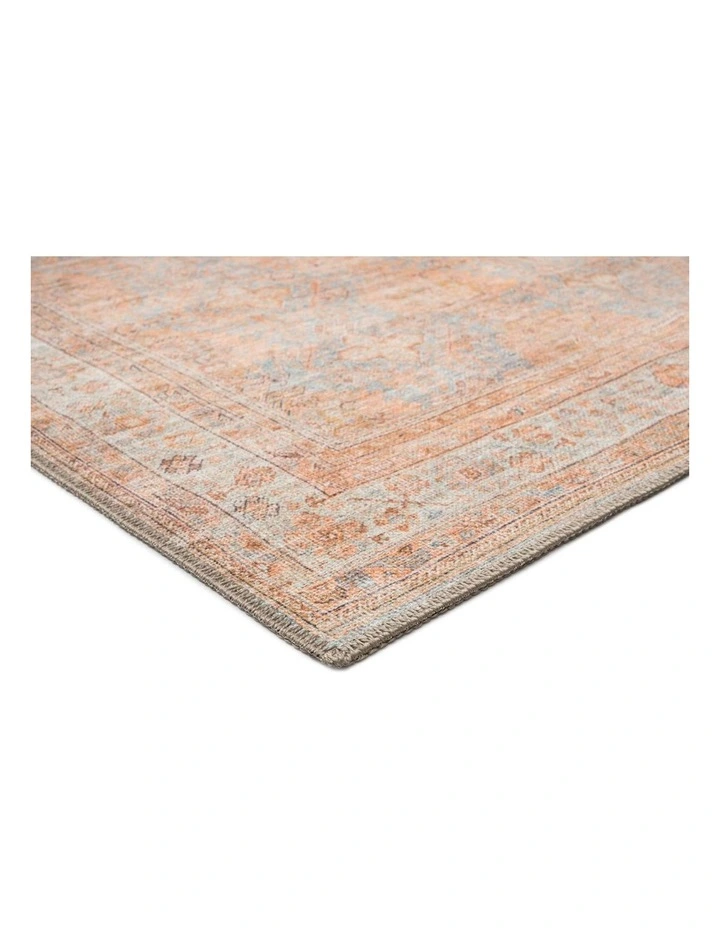 MISS AMARA  NAREM PINK ORANGE AND BLUE TRADITIONAL DISTRESSED WASHABLE RUG image 2