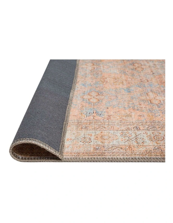 MISS AMARA  NAREM PINK ORANGE AND BLUE TRADITIONAL DISTRESSED WASHABLE RUG image 3