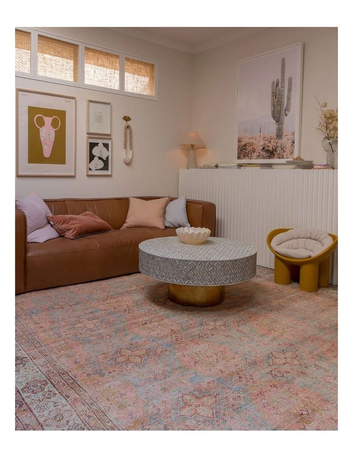 MISS AMARA  NAREM PINK ORANGE AND BLUE TRADITIONAL DISTRESSED WASHABLE RUG image 7