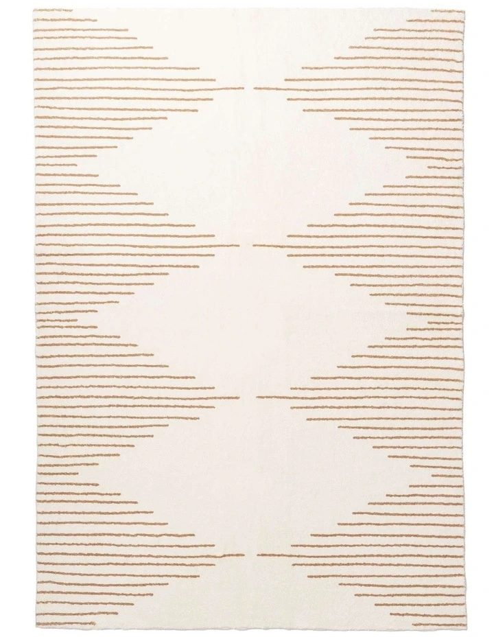 MISS AMARA  LYRA IVORY AND BROWN DIAMOND STRIPE WASHABLE RUG image 1