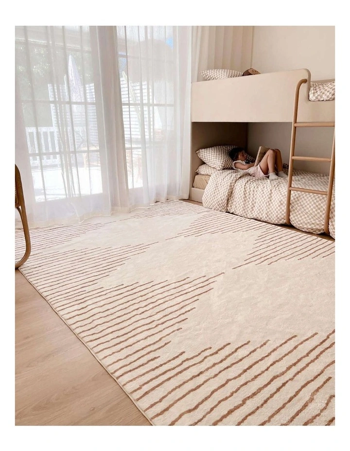 MISS AMARA  LYRA IVORY AND BROWN DIAMOND STRIPE WASHABLE RUG image 6