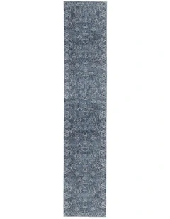 MISS AMARA  ALEXIS TONAL DISTRESSED INK BLUE RUNNER RUG