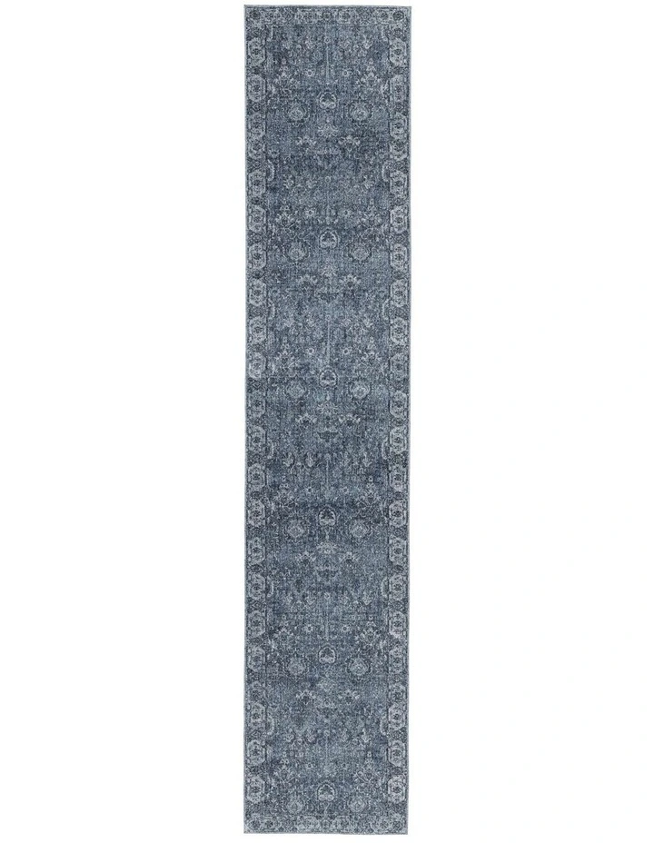 MISS AMARA  ALEXIS TONAL DISTRESSED INK BLUE RUNNER RUG image 1
