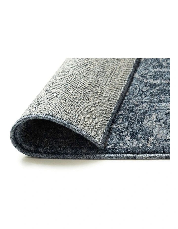 MISS AMARA  ALEXIS TONAL DISTRESSED INK BLUE RUNNER RUG image 3