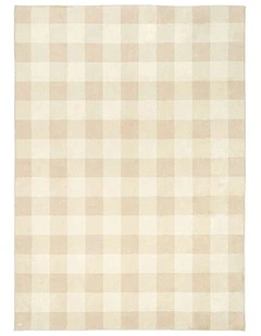 MISS AMARA  ZIRA NEUTRAL BEIGE GINGHAM WASHABLE RUG