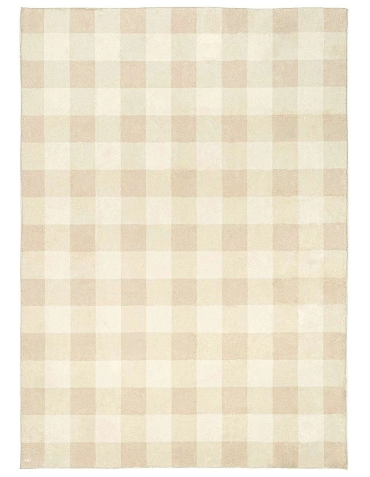 MISS AMARA  ZIRA NEUTRAL BEIGE GINGHAM WASHABLE RUG image 1