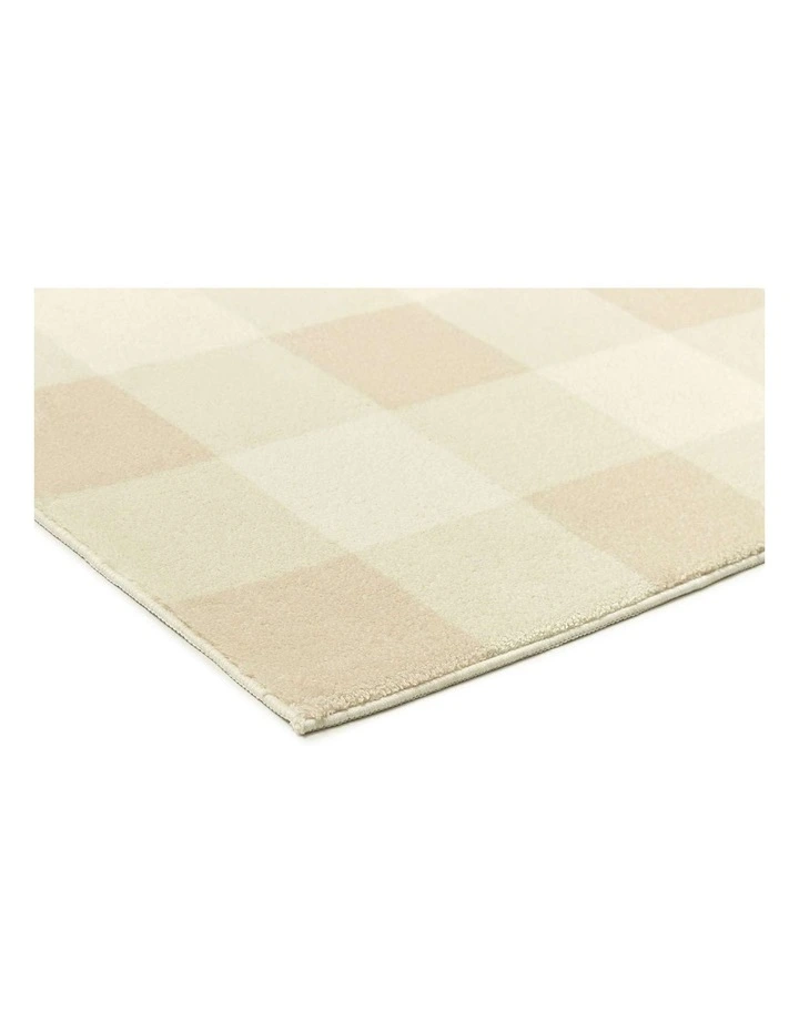 MISS AMARA  ZIRA NEUTRAL BEIGE GINGHAM WASHABLE RUG image 2