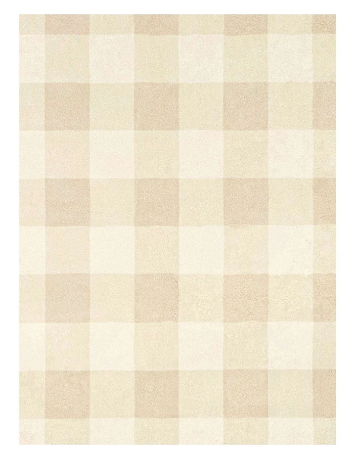 MISS AMARA  ZIRA NEUTRAL BEIGE GINGHAM WASHABLE RUG image 5