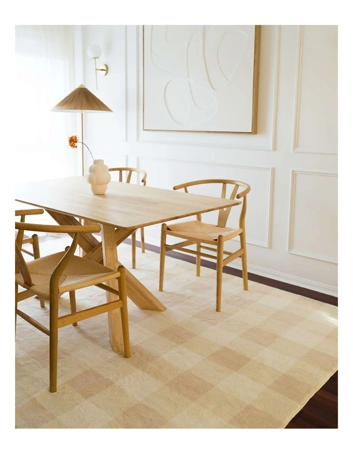 MISS AMARA  ZIRA NEUTRAL BEIGE GINGHAM WASHABLE RUG image 6