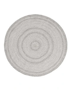 MISS AMARA  MIKA GREY BRAIDED FLATWEAVE INDOOR OUTDOOR ROUND RUG