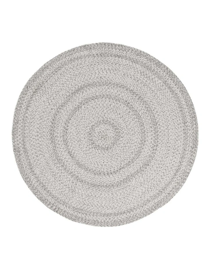 MISS AMARA  MIKA GREY BRAIDED FLATWEAVE INDOOR OUTDOOR ROUND RUG image 1