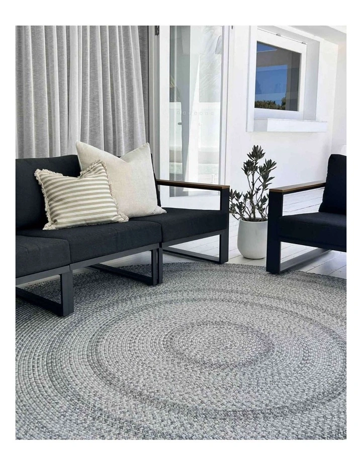 MISS AMARA  MIKA GREY BRAIDED FLATWEAVE INDOOR OUTDOOR ROUND RUG image 6