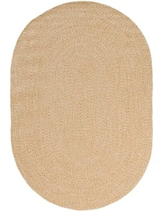 MISS AMARA  MALIA BEIGE BRAIDED FLATWEAVE INDOOR OUTDOOR OVAL RUG