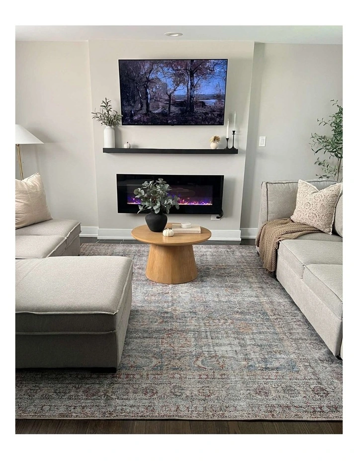 MISS AMARA SORRA BLUE AND BROWN TRADITIONAL DISTRESSED WASHABLE RUG image 6