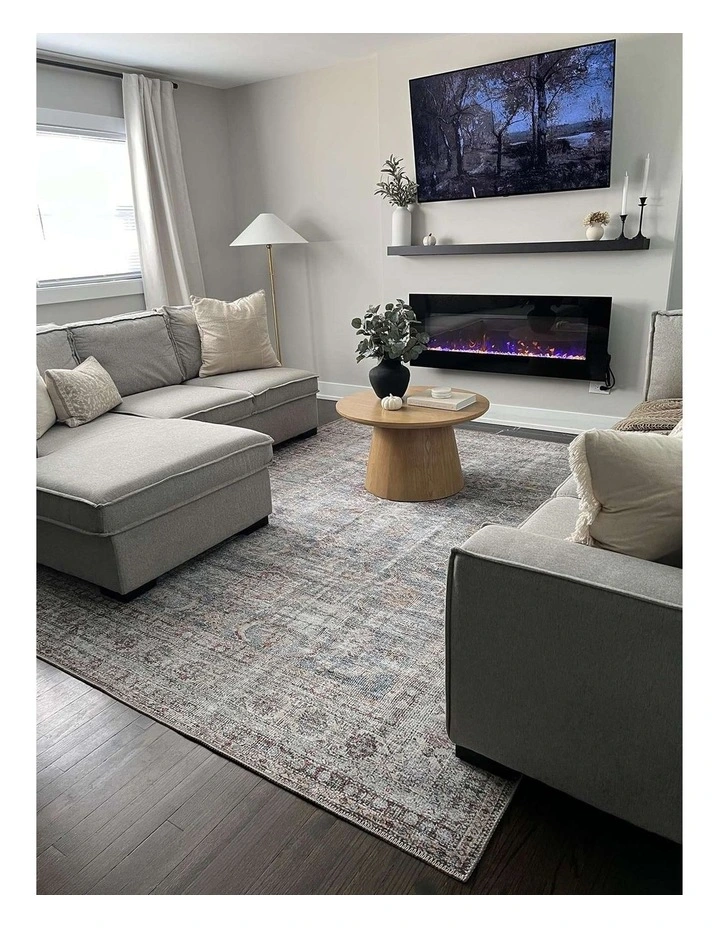 MISS AMARA SORRA BLUE AND BROWN TRADITIONAL DISTRESSED WASHABLE RUG image 7