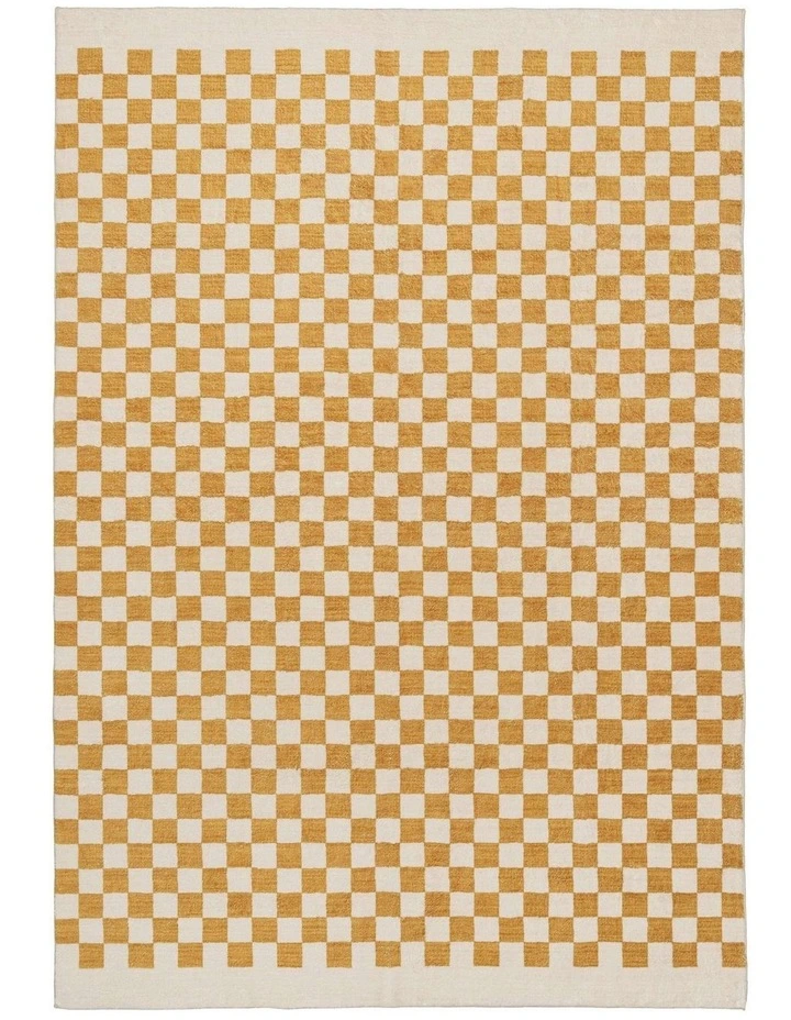 LOOPSIE  SEGUNDO YELLOW AND CREAM CHECKERED WASHABLE RUG image 1