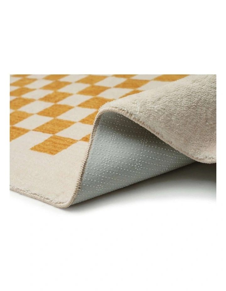 LOOPSIE  SEGUNDO YELLOW AND CREAM CHECKERED WASHABLE RUG image 3