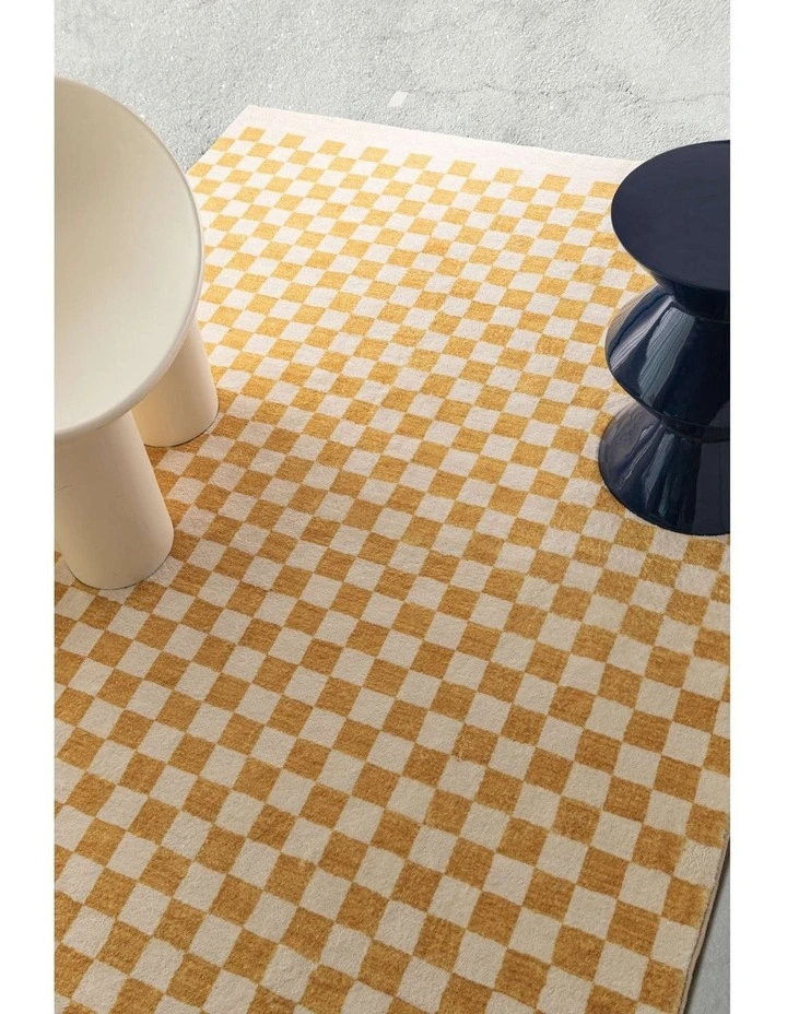 LOOPSIE  SEGUNDO YELLOW AND CREAM CHECKERED WASHABLE RUG image 7