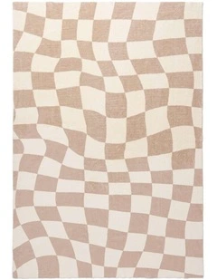 MISS AMARA  LOGAN BEIGE AND IVORY ABSTRACT CHECKERED WASHABLE RUG