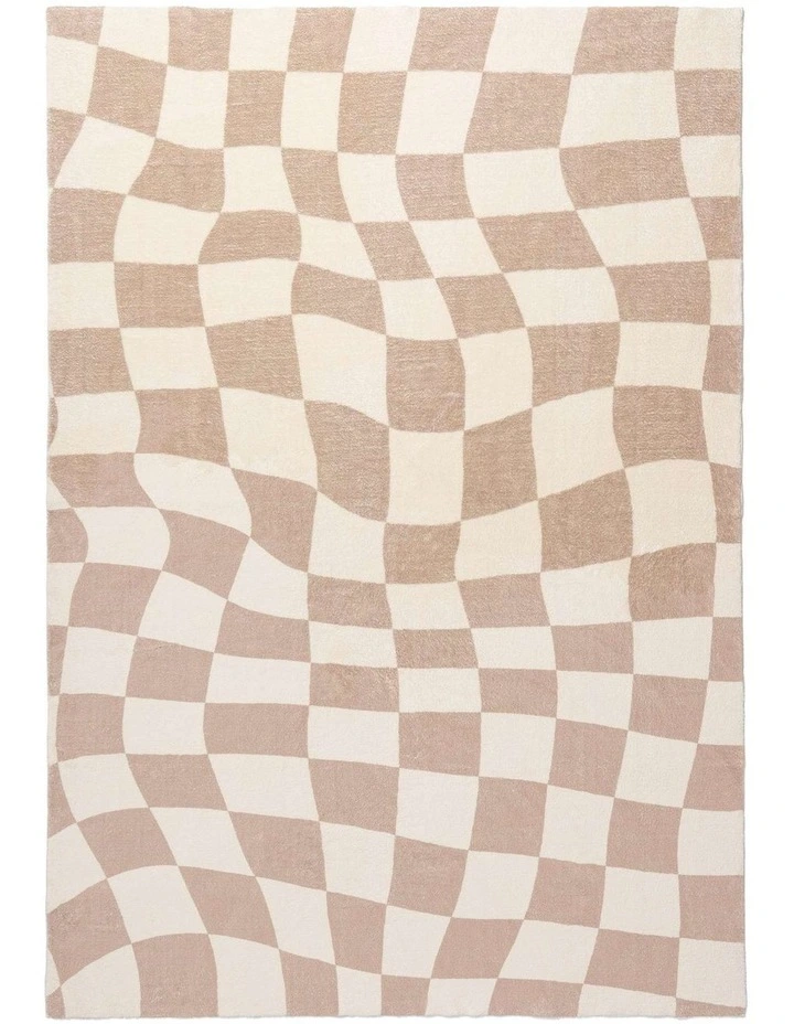 MISS AMARA  LOGAN BEIGE AND IVORY ABSTRACT CHECKERED WASHABLE RUG image 1