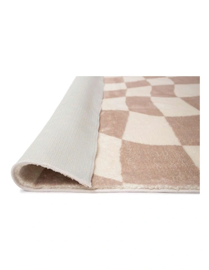 MISS AMARA  LOGAN BEIGE AND IVORY ABSTRACT CHECKERED WASHABLE RUG image 3