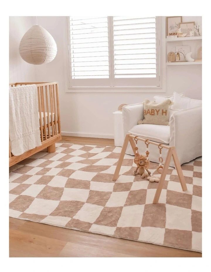 MISS AMARA  LOGAN BEIGE AND IVORY ABSTRACT CHECKERED WASHABLE RUG image 6