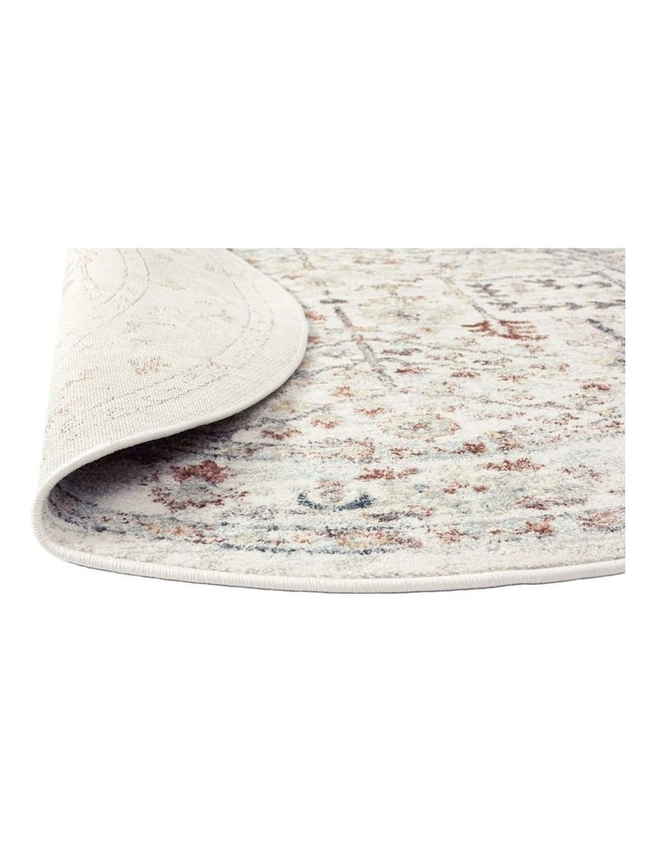 MISS AMARA LIVVIE BLUE AND ORANGE MULTI-COLOUR DISTRESSED ROUND RUG image 3