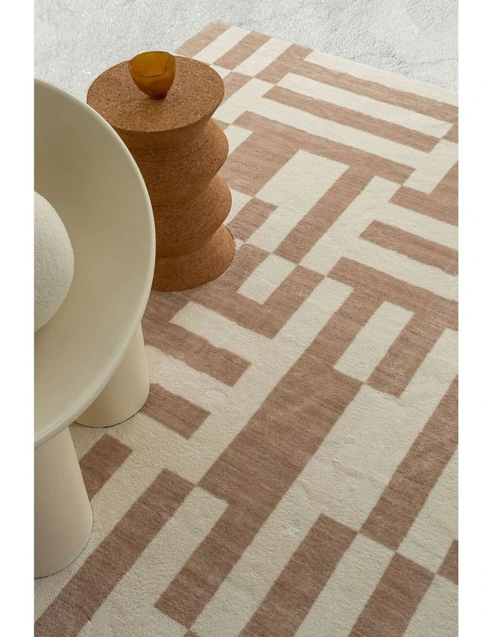 LOOPSIE  KIJO BEIGE AND CREAM GEOMETRIC LINES WASHABLE RUG image 6