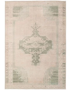 MISS AMARA  JANELLA BEIGE AND GREEN MEDALLION WASHABLE RUG