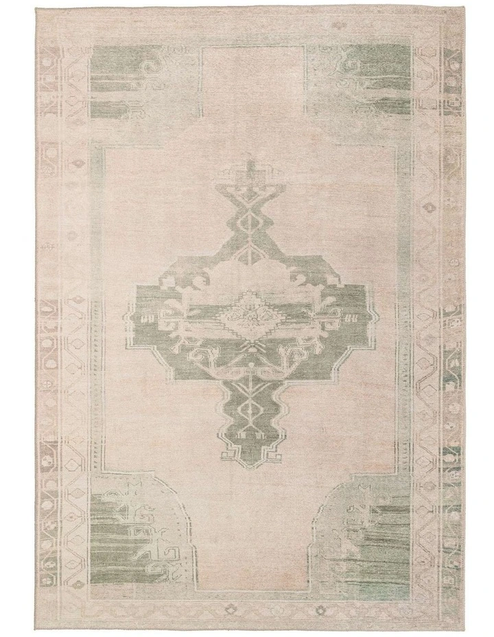 MISS AMARA JANELLA BEIGE AND GREEN MEDALLION WASHABLE RUG image 1