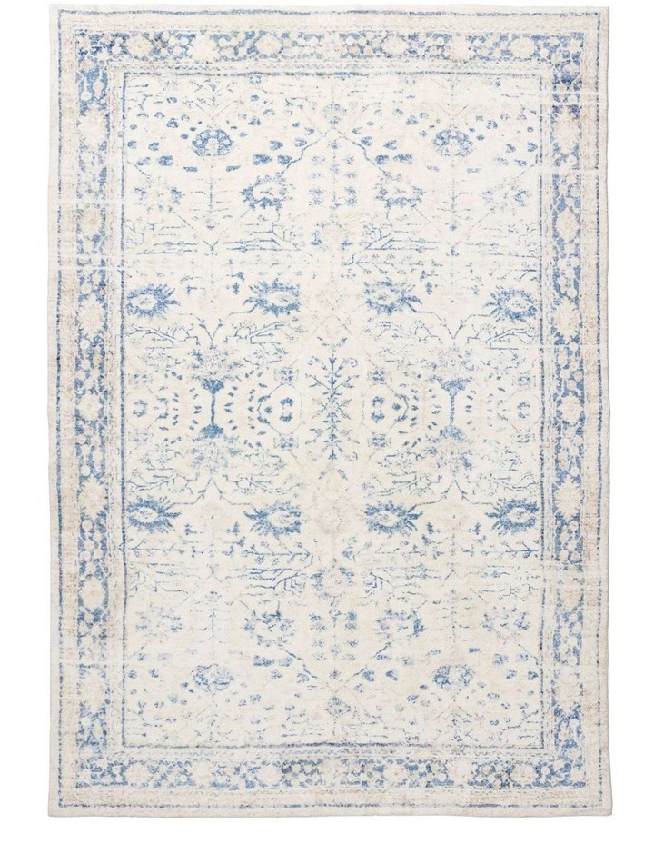 MISS AMARA  SARAFINA BLUE AND GREY DISTRESSED WASHABLE RUG image 1