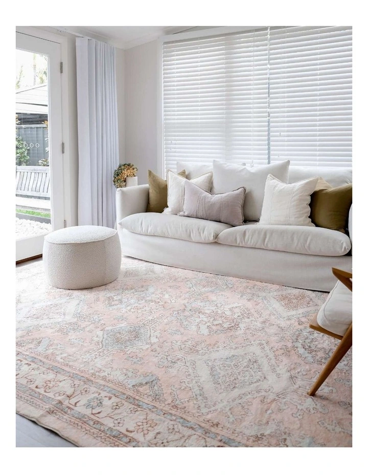 MISS AMARA  EDWINA PEACH AND BLUE DISTRESSED WASHABLE RUG image 6