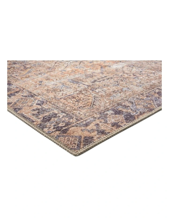 MISS AMARA ANYEL BROWN AND BLUE TRADITIONAL DISTRESSED WASHABLE RUNNER RUG image 2