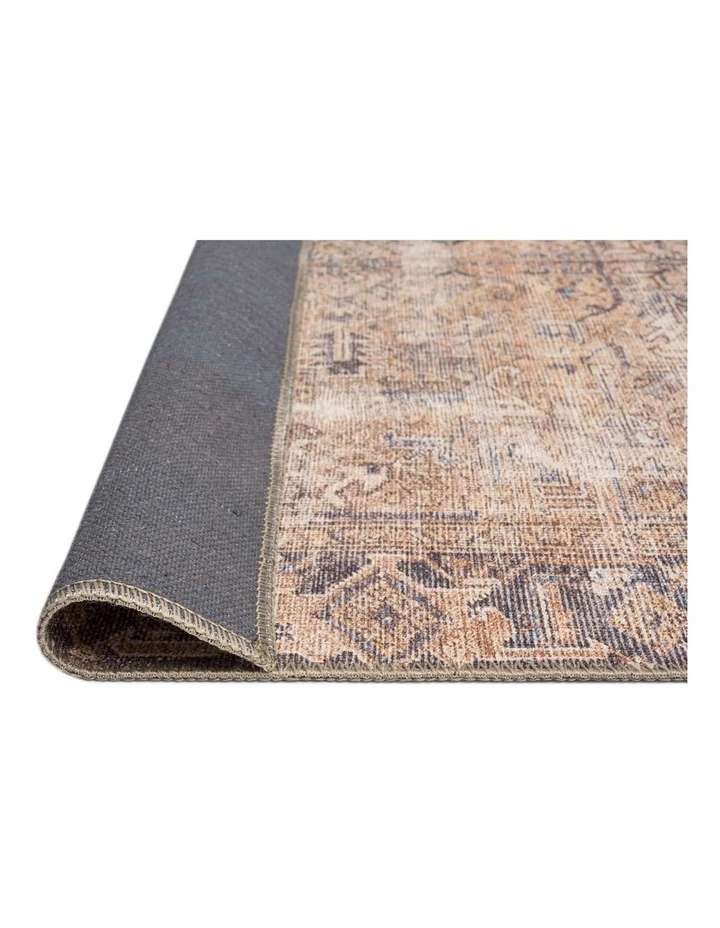 MISS AMARA ANYEL BROWN AND BLUE TRADITIONAL DISTRESSED WASHABLE RUNNER RUG image 3