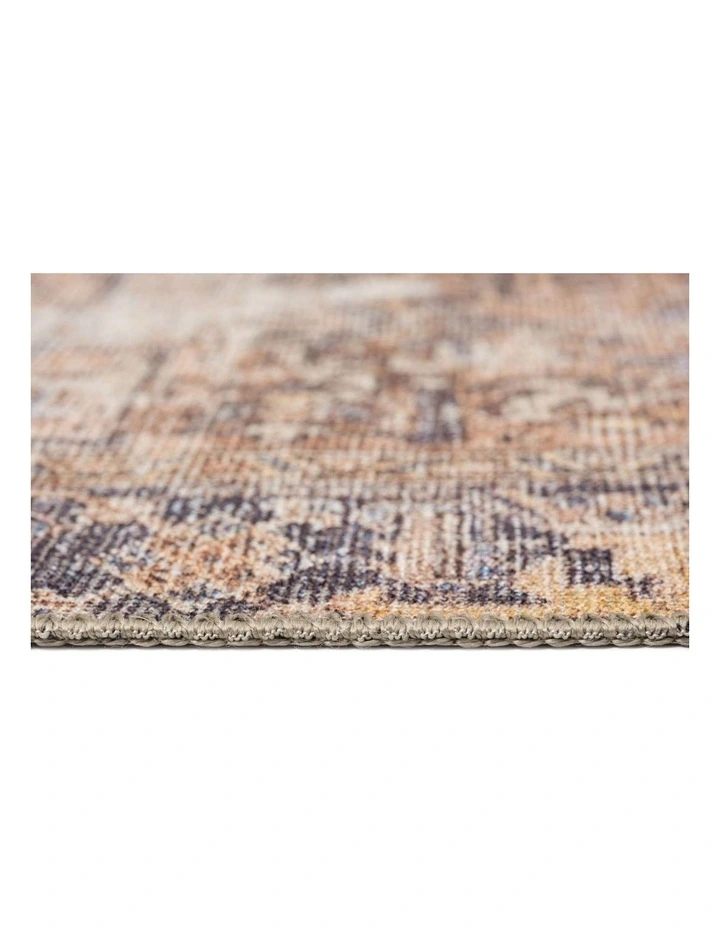 MISS AMARA ANYEL BROWN AND BLUE TRADITIONAL DISTRESSED WASHABLE RUNNER RUG image 4
