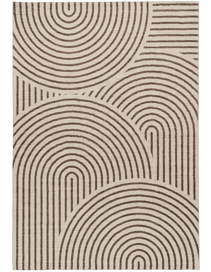 LOOPSIE  CORINTH DARK BROWN AND CREAM ARCH WASHABLE RUG image 1