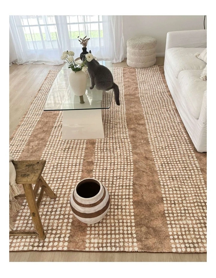 MISS AMARA  JONI BEIGE CREAM DOT PATTERN WASHABLE RUG image 6