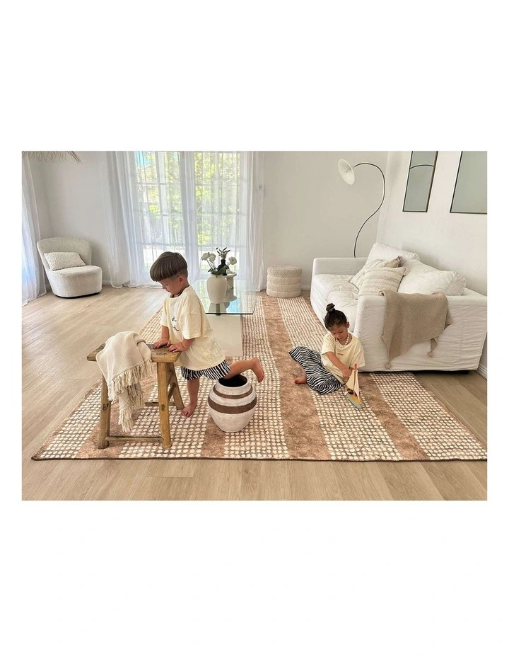 MISS AMARA  JONI BEIGE CREAM DOT PATTERN WASHABLE RUG image 7