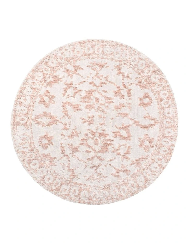 MISS AMARA  ARIA PINK AND IVORY FLORAL TRANSITIONAL ROUND RUG image 1