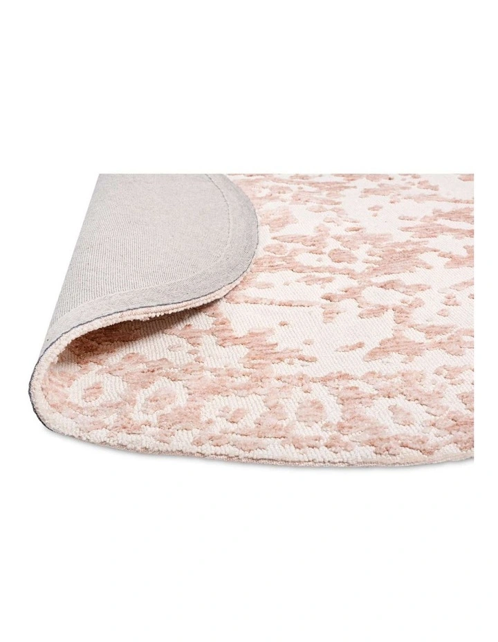 MISS AMARA  ARIA PINK AND IVORY FLORAL TRANSITIONAL ROUND RUG image 3