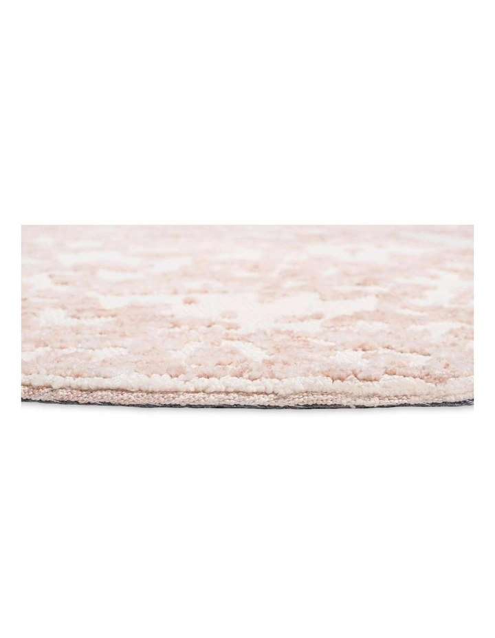 MISS AMARA  ARIA PINK AND IVORY FLORAL TRANSITIONAL ROUND RUG image 4