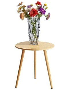 SOGA Home & Living Bundle  Walnut Side Coffee Table & Grey Glass Vase for Modern Home Decor