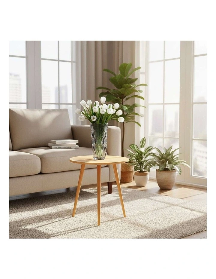 SOGA Home & Living Bundle  Walnut Side Coffee Table & Grey Glass Vase for Modern Home Decor image 2