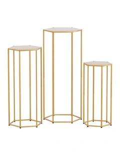 3Pcs Wedding Backdrop Stand Gold Metal Hexagon Frame Plinth Pillars