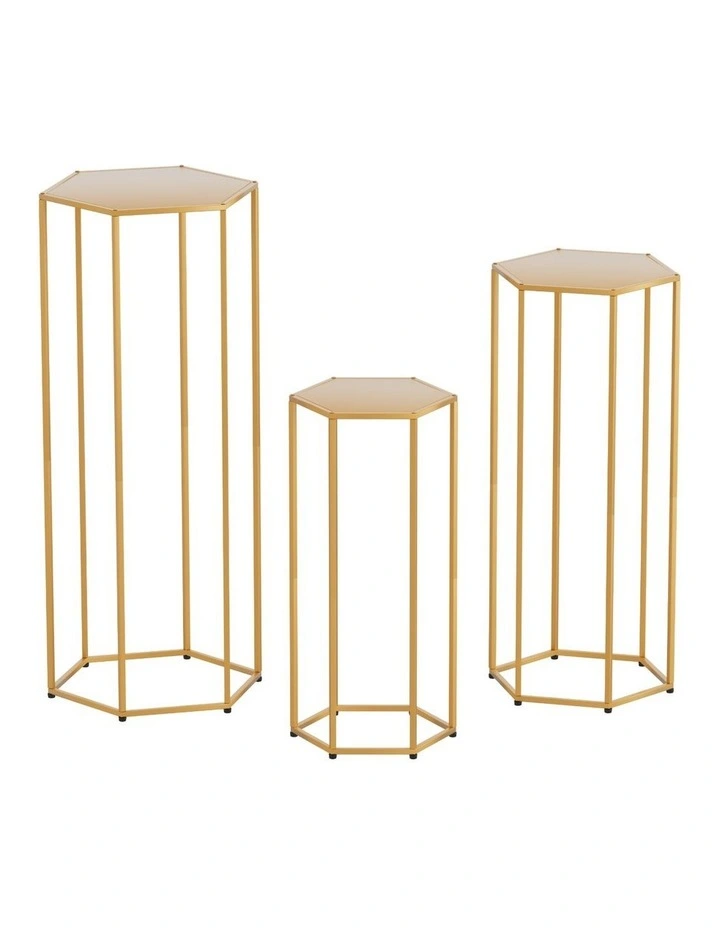 3Pcs Wedding Backdrop Stand Gold Metal Hexagon Frame Plinth Pillars image 2