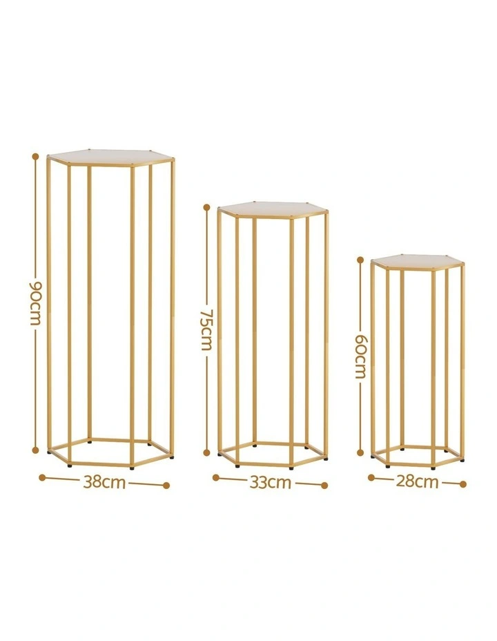 3Pcs Wedding Backdrop Stand Gold Metal Hexagon Frame Plinth Pillars image 3